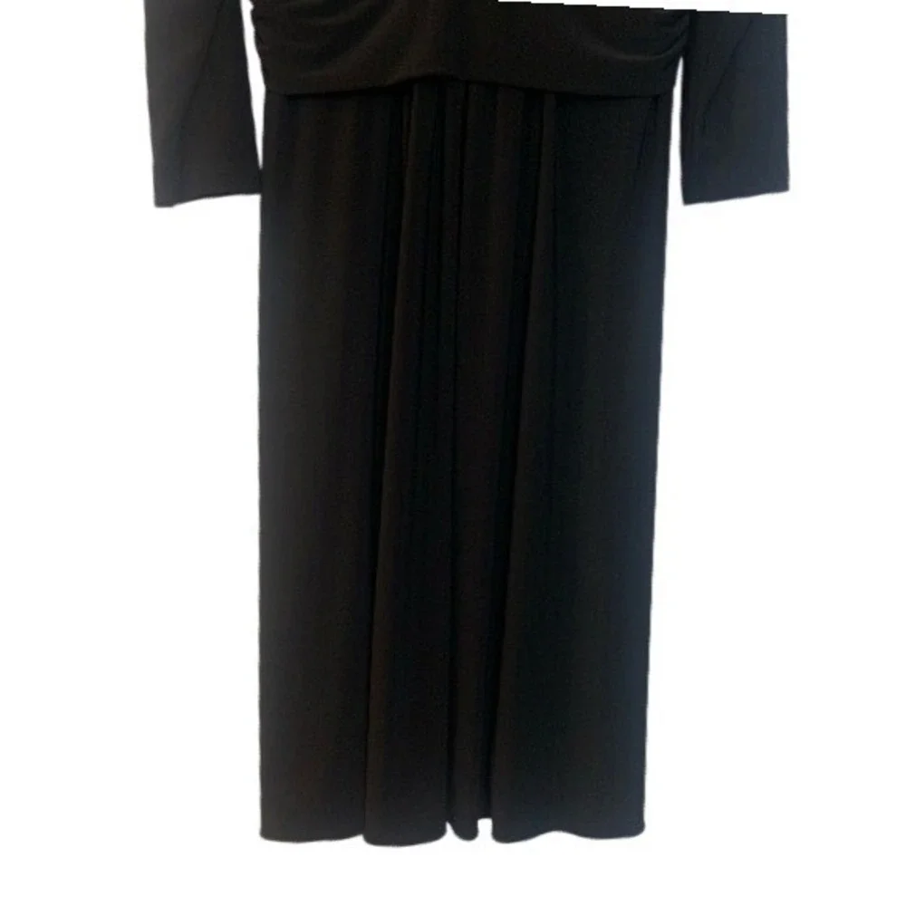 Chico's Black Stretch Dress V-Neck Peplum Tie-At-Waist 3/4 Sleeve Sz Medium (1)‎ - Picture 6 of 13